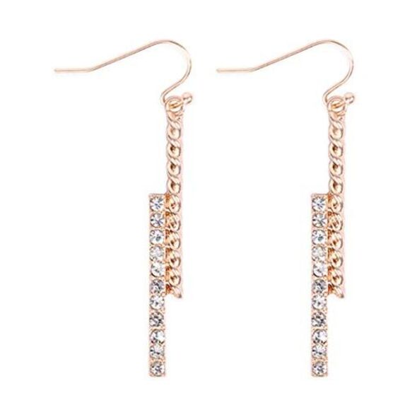 Gold & Burgundy Crystal Rhinestone Hook Earrings - Picture 2 of 3